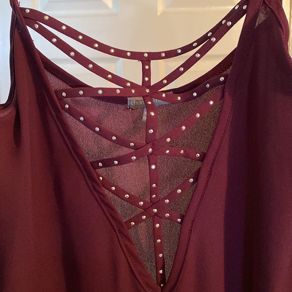 Maroon Cold Shoulder Top - Picture 2 of 6